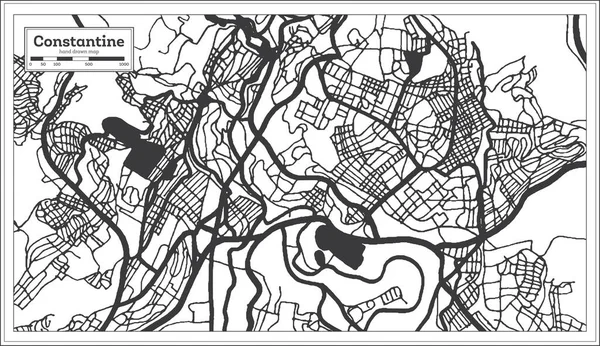 Constantine Algeria City Map Retro Style Black White Color Outline — 스톡 벡터