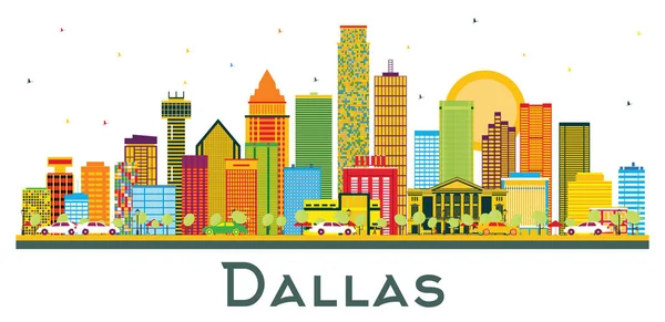 Dallas Texas Usa City Skyline Color Buildings Blue Sky Isolated — стоковый вектор