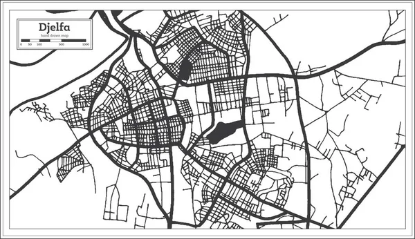 Djelfa Algeria City Map Retro Style Black White Color Outline — Stock Vector