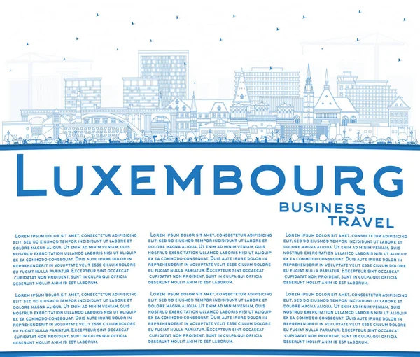 Outline Luxembourg City Skyline Blue Buildings Copy Space Vector Illustration — Vector de stock