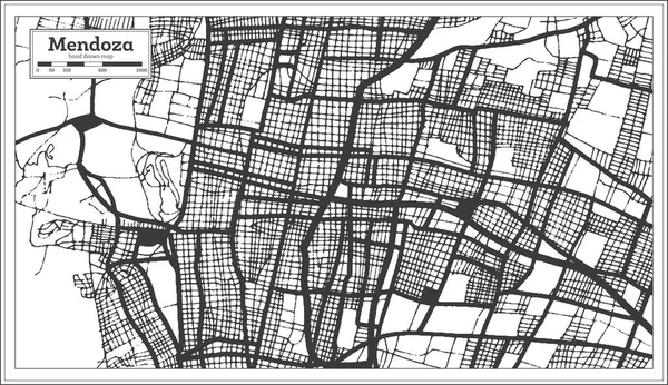 Карта Міста Мендоса Чорно Білому Кольорі Стилі Ретро Ізольована Білому — стоковий вектор