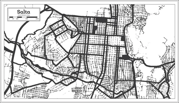 Salta Argentina City Map Black White Color Retro Style Isolated — Vetor de Stock