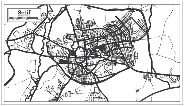 Setif Algeria City Map Retro Style Black White Color Outline — Stock Vector