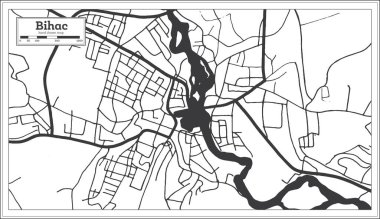Bihac Bosnia and Herzegovina City Map in Black and White Color in Retro Style Isolated on White. Outline Map. Vector Illustration.