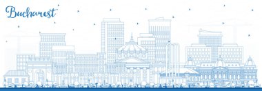 Outline Bucharest Romania City Skyline with Blue Buildings. Vector Illustration. Bucharest Cityscape with Landmarks. Business Travel and Tourism Concept with Historic Architecture.