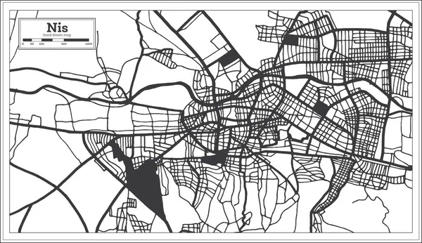 Nis Serbia City Map Black White Color Retro Style Isolated — Stock vektor