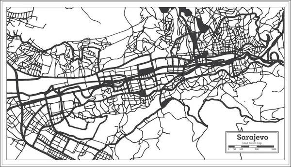 Sarajevo Bosnia Herzegovina City Map Black White Color Retro Style — Vector de stock