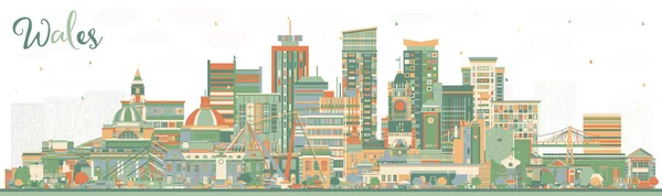 Wales City Skyline Color Buildings Vector Illustration Concept Historic Architecture — Image vectorielle