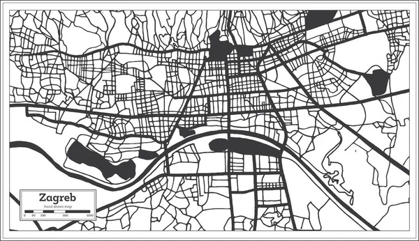 Zagreb Croatia City Map Black White Color Retro Style Isolated — Vetor de Stock