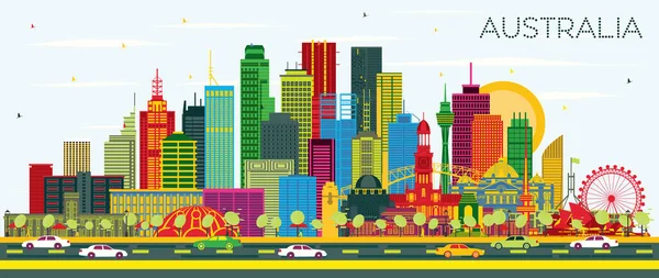 Australia City Skyline with Color Buildings and Blue Sky. Vector Illustration. Tourism Concept with Historic Architecture. Australia Cityscape with Landmarks. Sydney. Melbourne. Canberra.