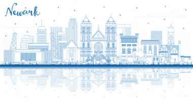 Outline Newark New Jersey City Skyline with Blue Buildings and Reflections. Vector Illustration. Newark Cityscape with Landmarks. Business Travel and Tourism Concept with Modern Architecture.