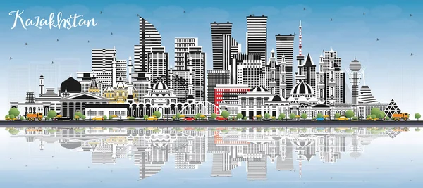 Kazakhstan City Skyline Gray Buildings Blue Sky Reflections Vector Illustration — Vector de stock