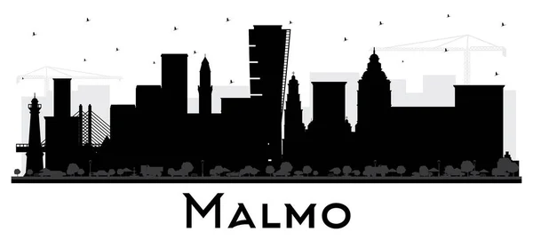 Malmo Sweden City Skyline Silhouette Black Buildings Isolated White Vector — Vettoriale Stock
