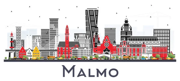 Skyline Шведского Города Мальме Цветными Зданиями Изолированными Белом Фоне Векторная — стоковый вектор