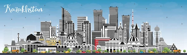 Kazakhstan City Skyline Gray Buildings Blue Sky Vector Illustration Concept — Vector de stock