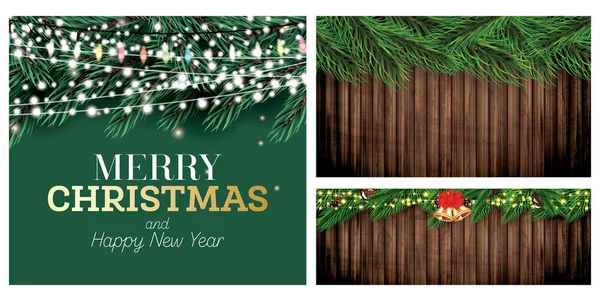 Fir Branch Neon Garland Lights Green Background Merry Christmas Happy — Stock Photo, Image