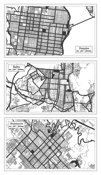 2016 Salta Resistencia Posadas Argentina City Map Set Black White — 스톡 사진