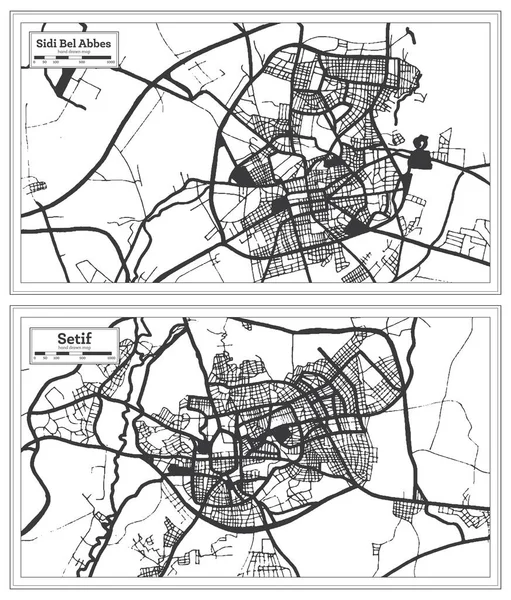 Setif Sidi Bel Abbes Algeria City Map Set Retro Style — Stock Photo, Image