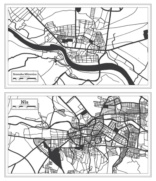 Nis Sremska Mitrovica Serbia City Map Set Black White Color — 스톡 사진