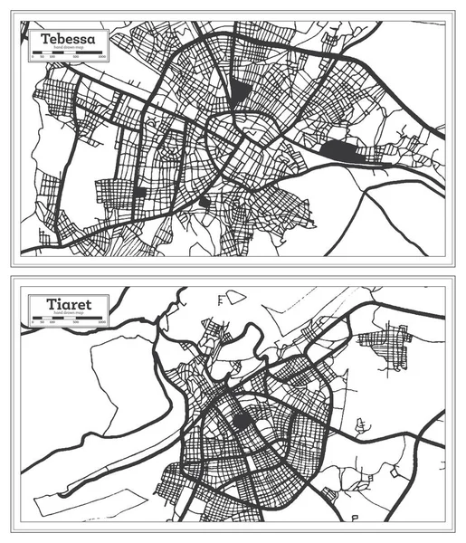 Tiaret Tebessa Algeria City Map Set Retro Style Black White — Stock Photo, Image