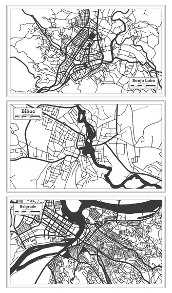 Белград Сербия Бихач Баня Лука Босния Герцеговина Карта Города Набор — стоковое фото