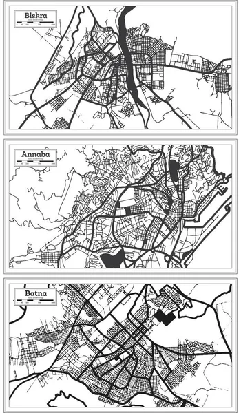 Карта Городов Аннаба Батна Бискра Фелия Выполнена Стиле Ретро Черно — стоковое фото