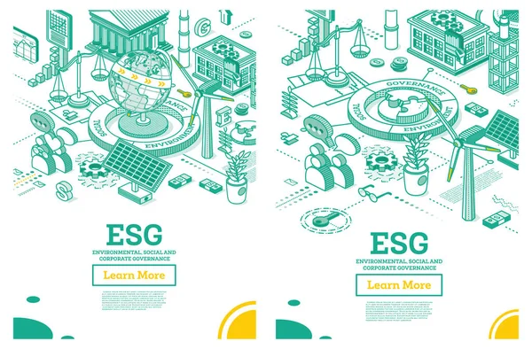 Esg环境 社会和治理概念 地球的环球模型 可持续发展 等距轮廓概念 替代能源 — 图库照片