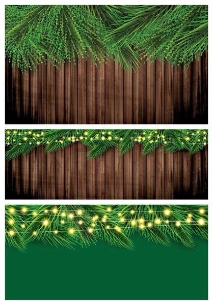 Ramas Abeto Sobre Fondo Madera Con Luces Neón Pine Sprigs —  Fotos de Stock