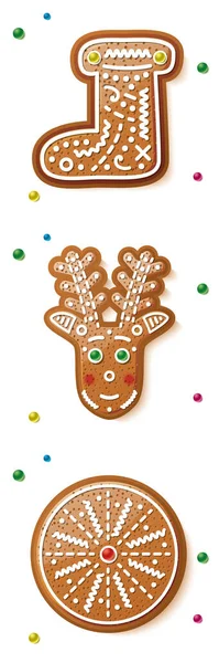 Gingerbread Deer Circle Cookie Boot Isolated White Christmas Element Illustration — Stock Photo, Image