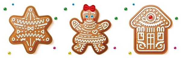 Gingerbread Woman House Star Isolated White Christmas Cookies — Stock Photo, Image