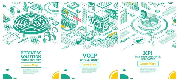 Isometric Labirent Labirent Taslağı Kpi Anahtar Performans Göstergesi Voip Telefon — Stok fotoğraf