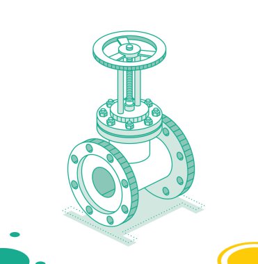 Isomeric Gas Valve Isolated on White. Vector Illustration. Outline Concept.