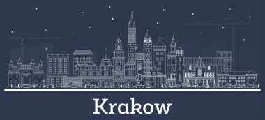 Outline Krakow Poland City Skyline with White Buildings. Vector Illustration. Business Travel and Tourism Concept with Historic Architecture. Krakow Cityscape with Landmarks.
