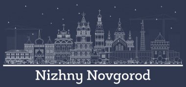 Outline Nizhny Novgorod Russia City Skyline with White Buildings. Vector Illustration. Business Travel and Tourism Concept with Historic Architecture. Nizhny Novgorod Cityscape with Landmarks.