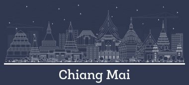 Outline Chiang Mai Thailand City Skyline with White Buildings. Vector Illustration. Business Travel and Tourism Concept with Modern Architecture. Chiang Mai Cityscape with Landmarks.