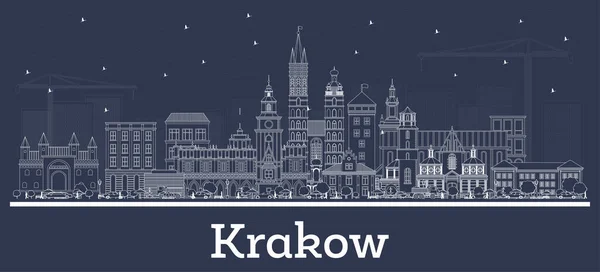 Outline Krakow Poland City Skyline White Buildings Vector Illustration Business — Archivo Imágenes Vectoriales