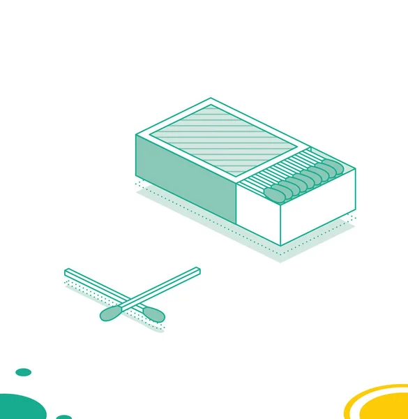 Isomeric Matchbox Matches Isolated White Vector Illustration Outline Concept — ストックベクタ