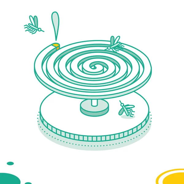 Mosquito Coil Mosquitoes Isolated White Background Vector Illustration Isometric Outline — Wektor stockowy