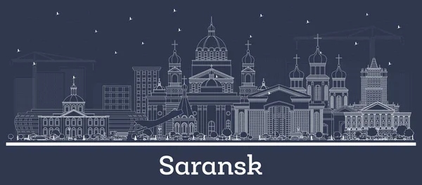 Outline Saransk Russia City Skyline White Buildings Vector Illustration Business — Stock vektor