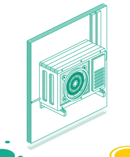 Outdoor Unit Air Conditioner Vector Illustration Isometric Outline Concept — ストックベクタ