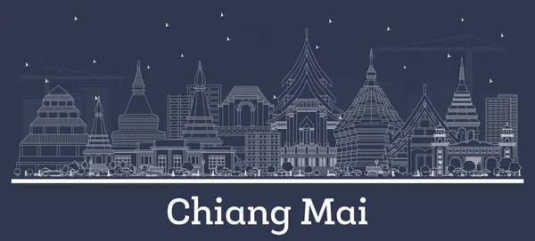 Outline Chiang Mai Thailand City Skyline White Buildings Vector Illustration — Vector de stock