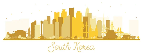 South Korea City Skyline Silhouette Com Edifícios Dourados Isolados Branco —  Vetores de Stock