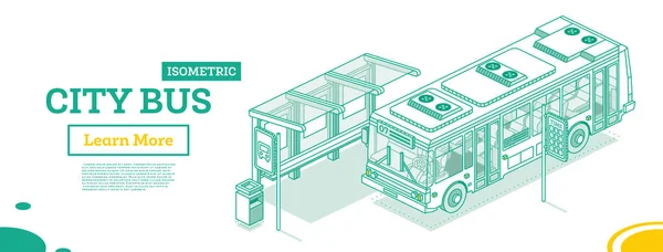 City Bus Bus Stop Conceito Esboço Isométrico Ilustração Vetorial Elemento — Vetor de Stock