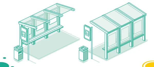 Isometrisk Busshållplats Redogör För Begreppet Isolerad Vitt Vektorillustration Fram Och — Stock vektor
