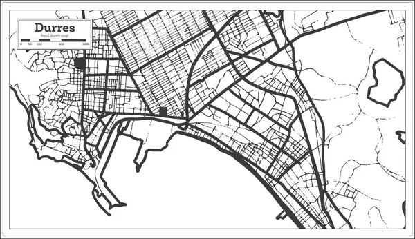 Durres Albânia Mapa Cidade Preto Branco Estilo Retro Isolado Branco —  Vetores de Stock