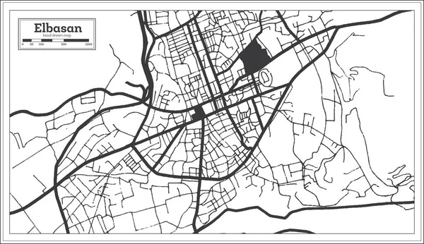Elbasan Albânia Mapa Cidade Preto Branco Cor Estilo Retro Isolado —  Vetores de Stock