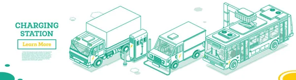 モバイル充電ステーション 等式概念 ベクトルイラスト トラック トランスポート グリーンエネルギー — ストックベクタ