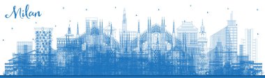 Milan City Skyline ve Blue Buildings 'in ana hatları. Vektör İllüstrasyonu. Tarihi Mimariyle İş Seyahati ve Kavram. Tarihi Simgelere sahip Milano Şehri.
