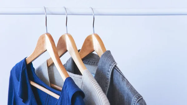 Women Clothes Hanging Wooden Hangers Store — Stock Photo, Image