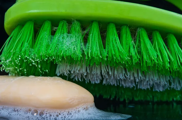 Foam brush and soap — Stock Photo, Image